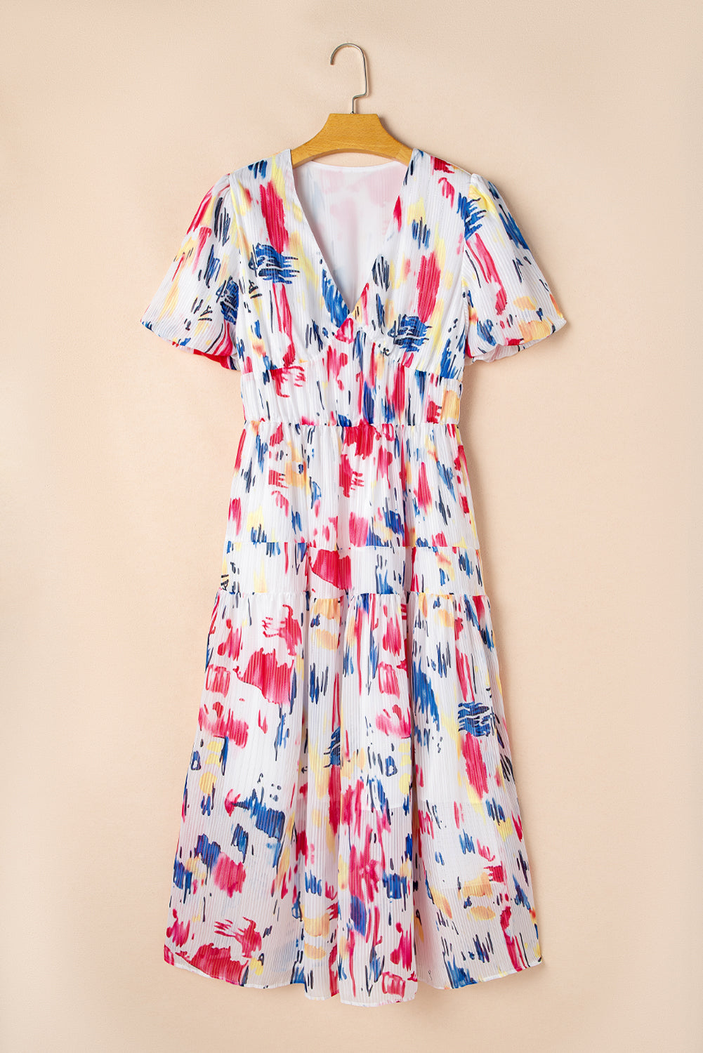KaleaBoutique Stylish Abstract Print Short Puff Sleeve Tiered Maxi Dress - KaleaBoutique.com