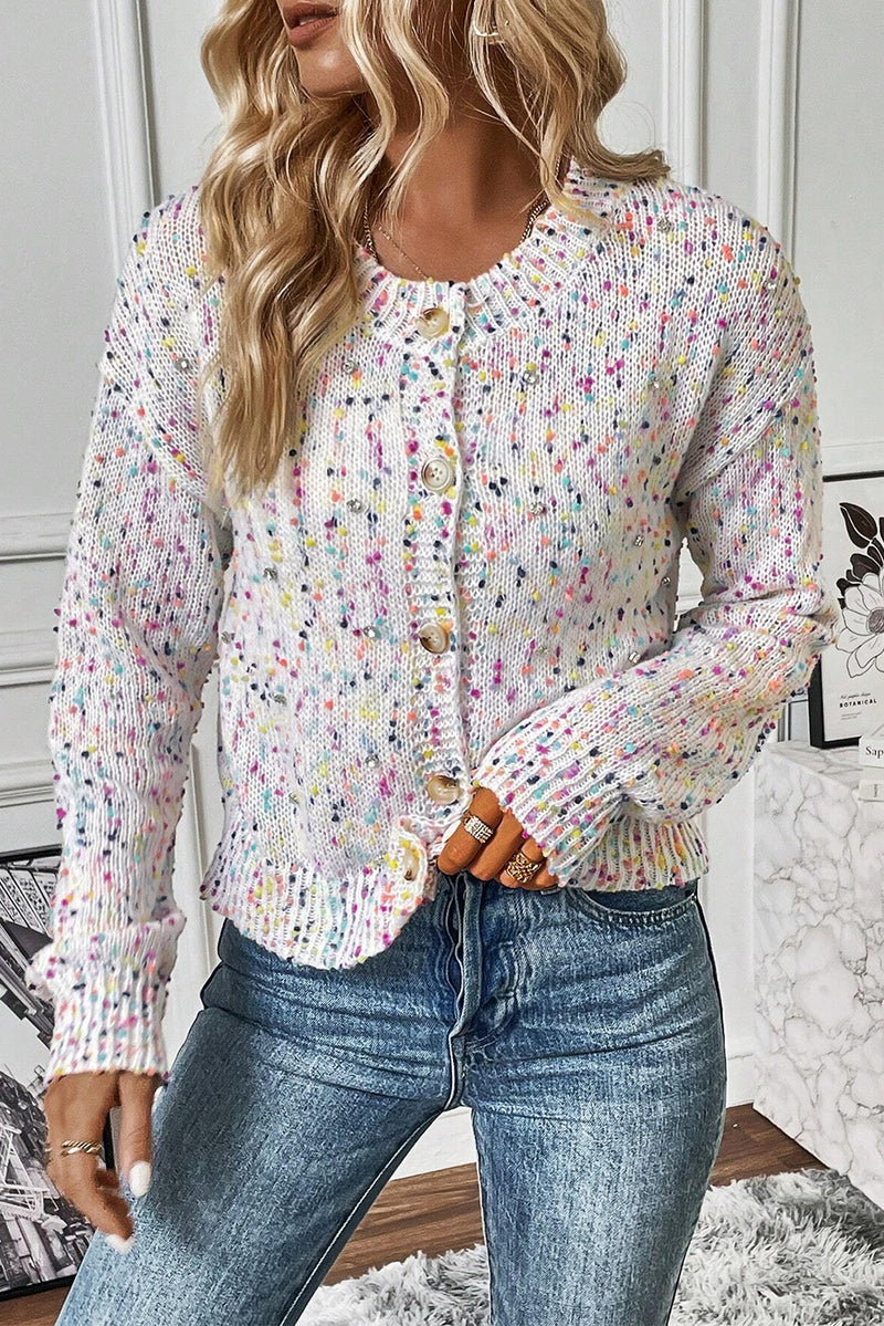KaleaBoutique Rhinestone Decor Multicolor Confetti Sweater Cardigan - KaleaBoutique.com