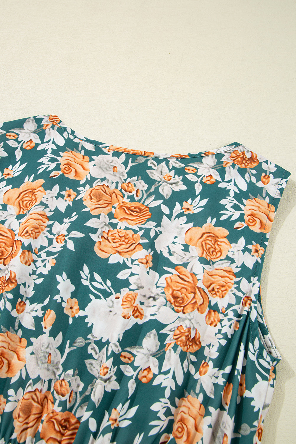 KaleaBoutique Stylish Floral Print Trimmed V Neck Tie Waist Sleeveless Holiday Long Dress - KaleaBoutique.com
