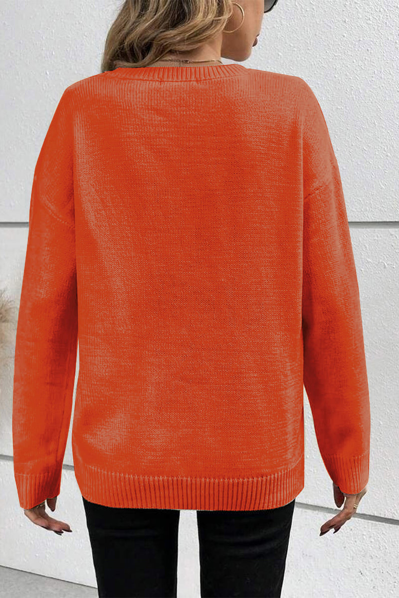 KaleaBoutique Boo Knitted Pattern Ribbed Edge Drop Shoulder Sweater - KaleaBoutique.com
