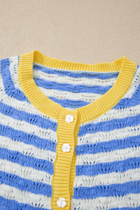 KaleaBoutique Comfortable Striped Colorblock Button Front Long Sleeve Loose Fit Knit Cardigan - KaleaBoutique.com