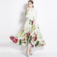 Women's Floral Keyhole-Neck Lantern-Sleeve Pleated Midi Dress - KaleaBoutique.com