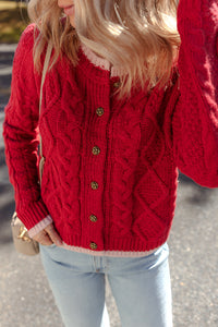 KaleaBoutique Comfortable Color Contrast Edge Cable Knit Buttoned Cardigan - KaleaBoutique.com