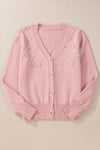 KaleaBoutique Stylish Textured Knit Pearl Beaded Button Up Cardigan - KaleaBoutique.com