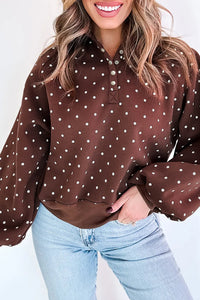 KaleaBoutique Stylish Polka Dot Print Metal Button Collar Casual Pullover Sweatshirt - KaleaBoutique.com