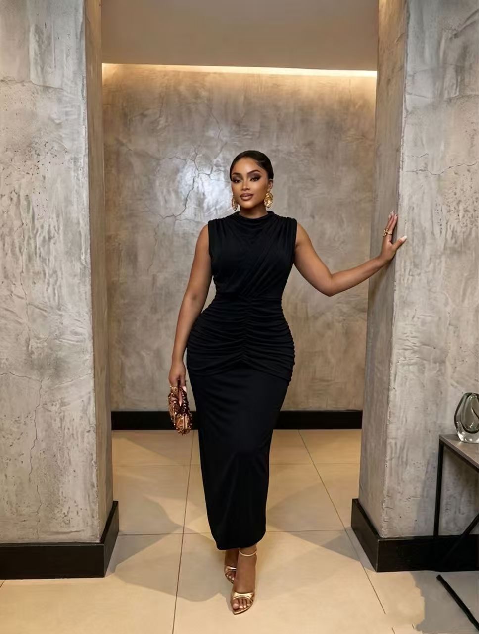 Women's Sleeveless Round-Neck Ruched Maxi Dress - KaleaBoutique.com