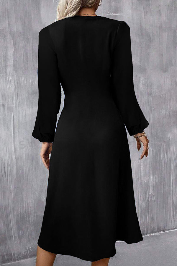 KaleaBoutique Solid Color Ruched Detail Long Sleeve Midi Dress - KaleaBoutique.com