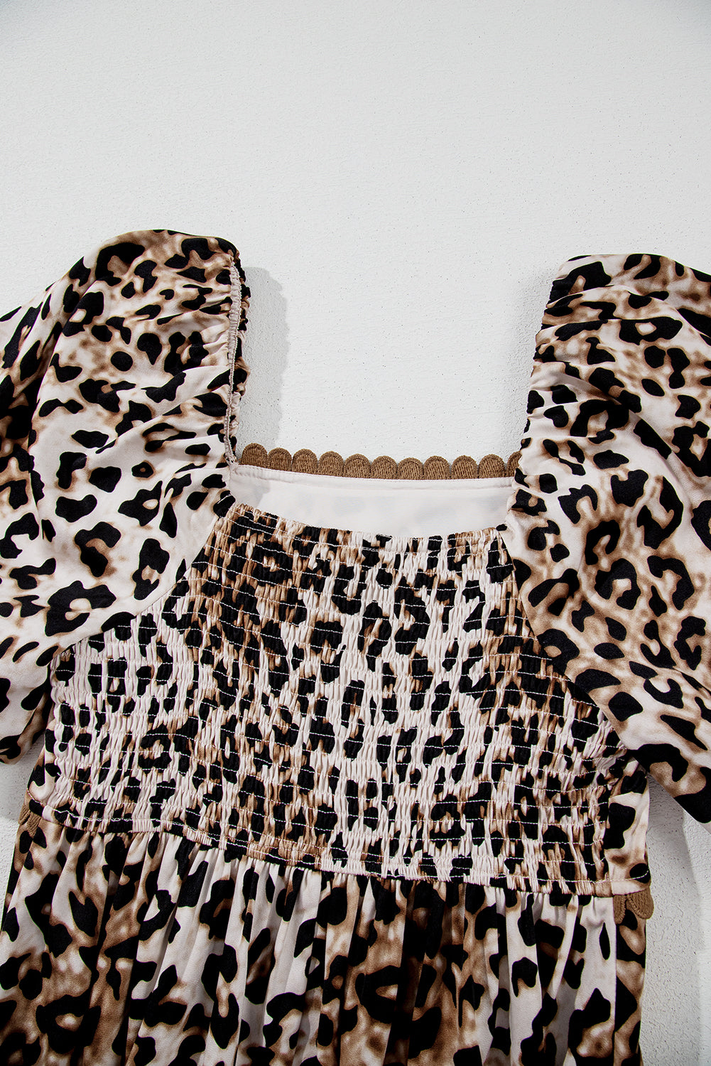 KaleaBoutique Stylish Leopard Print Bubble Sleeve Square Neck Maxi Dress - KaleaBoutique.com