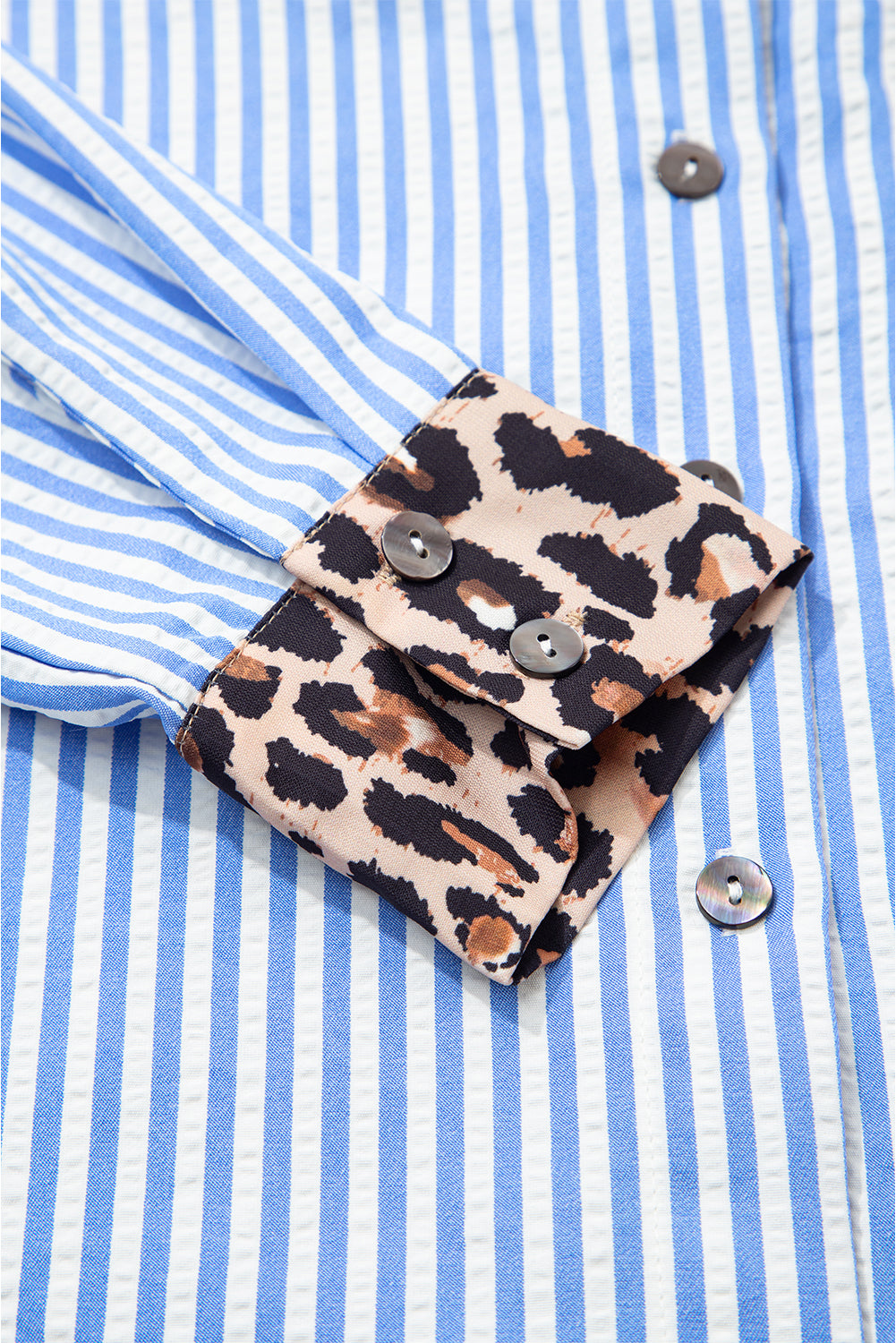 KaleaBoutique Stylish Striped Leopard Print Patchwork Button Up Womens Shirt - KaleaBoutique.com