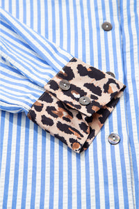 KaleaBoutique Stylish Striped Leopard Print Patchwork Button Up Womens Shirt - KaleaBoutique.com