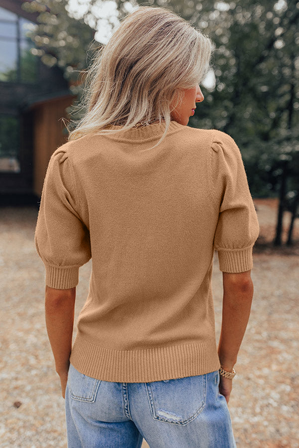 KaleaBoutique Comfortable Solid Color Knit Short Puff Sleeve Sweater - KaleaBoutique.com