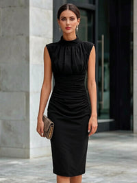 Women's High-Neck Sleeveless Ruched Sheath Dress - KaleaBoutique.com