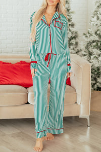 KaleaBoutique Comfortable Contrast Velvet Trim Bow Knot Waist 2pcs Pajama Set - KaleaBoutique.com