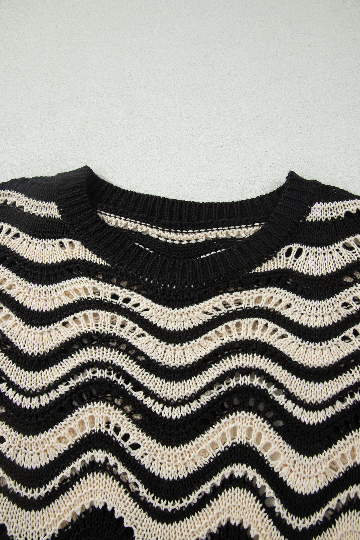 KaleaBoutique Stylish Wavy Crochet Eyelet Detail Ruffle Half Sleeve Sweater - KaleaBoutique.com