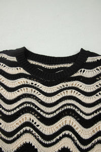 KaleaBoutique Stylish Wavy Crochet Eyelet Detail Ruffle Half Sleeve Sweater - KaleaBoutique.com