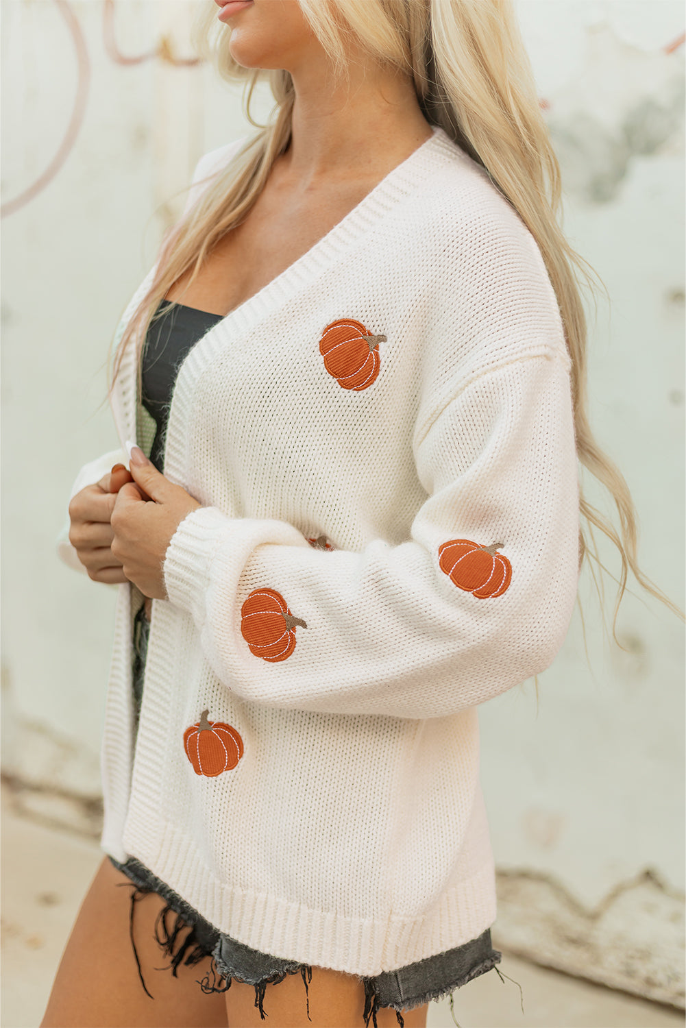 KaleaBoutique Comfortable Pumpkin Print Open Front Drop Shoulder Midi Cardigan - KaleaBoutique.com