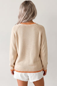 Floral Embroidery Pumpkin Long Sleeve Round Neck Sweater - KaleaBoutique.com