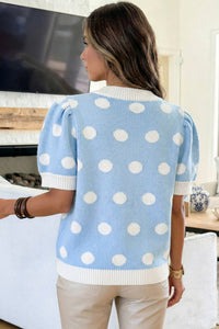 KaleaBoutique Comfortable Polka Dot Puff Short Sleeve Sweater Top - KaleaBoutique.com