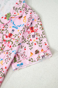 KaleaBoutique Comfortable Nutcracker Doll Christmas Print Ribbon Tie Waist Short 2pcs Pajama Set - KaleaBoutique.com
