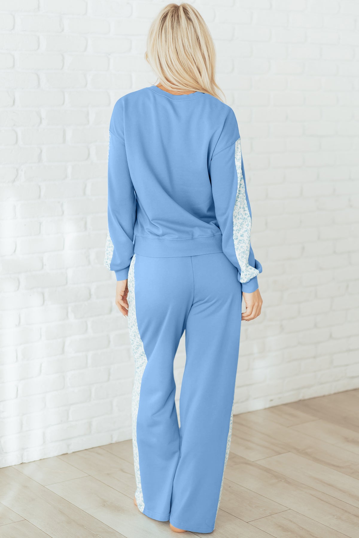 KaleaBoutique Comfortable Floral Patchwork Drop Shoulder Pullover and Sweatpants Lounge Set - KaleaBoutique.com