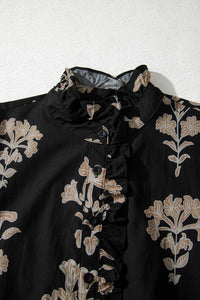 KaleaBoutique Comfortable Floral Print Frilled Collar Short Puff Sleeve Maxi Dress - KaleaBoutique.com