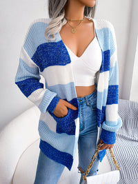 Women's Colorblock Stripe Open-Front Balloon-Sleeve Cardigan - KaleaBoutique.com