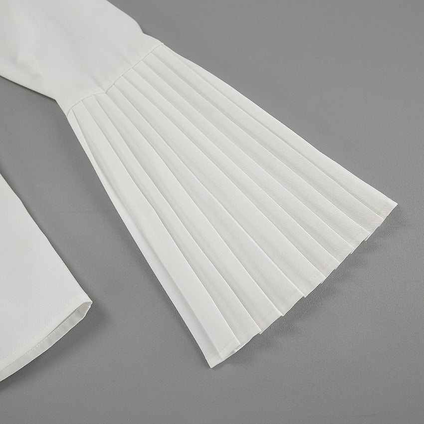 Women's Button-Front Blouse with Pleated Flared Cuffs
