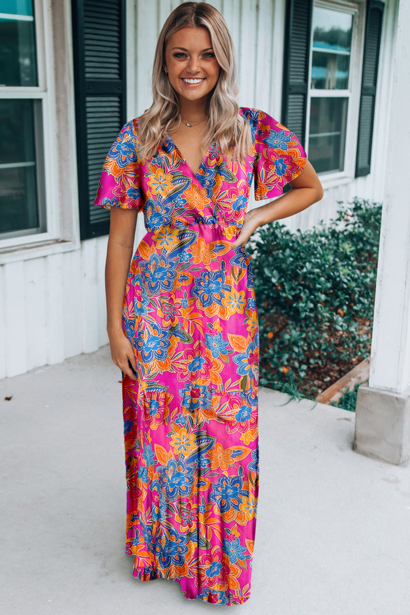KaleaBoutique Wrap V Neck Floral Maxi Dress - KaleaBoutique.com