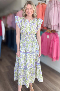 KaleaBoutique Comfortable Tulip Floral Print Contrast Trim Midi Dress - KaleaBoutique.com