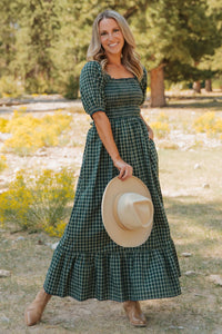 KaleaBoutique Comfortable Plaid Square Neck Shirred High Waist Ruffle Hem Dress - KaleaBoutique.com
