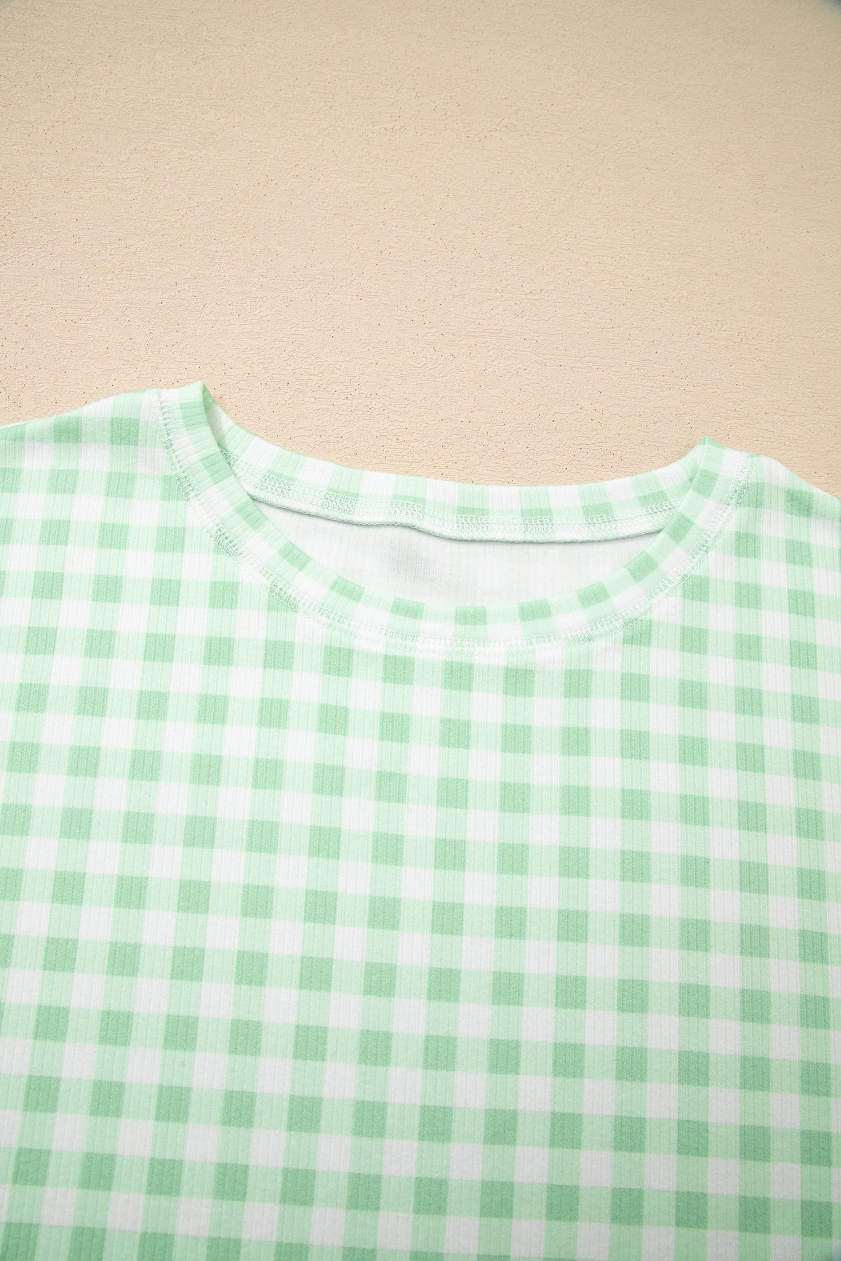 KaleaBoutique Stylish Gingham Long Sleeve Loose Top Drawstring Shorts 2pcs Lounge Set - KaleaBoutique.com