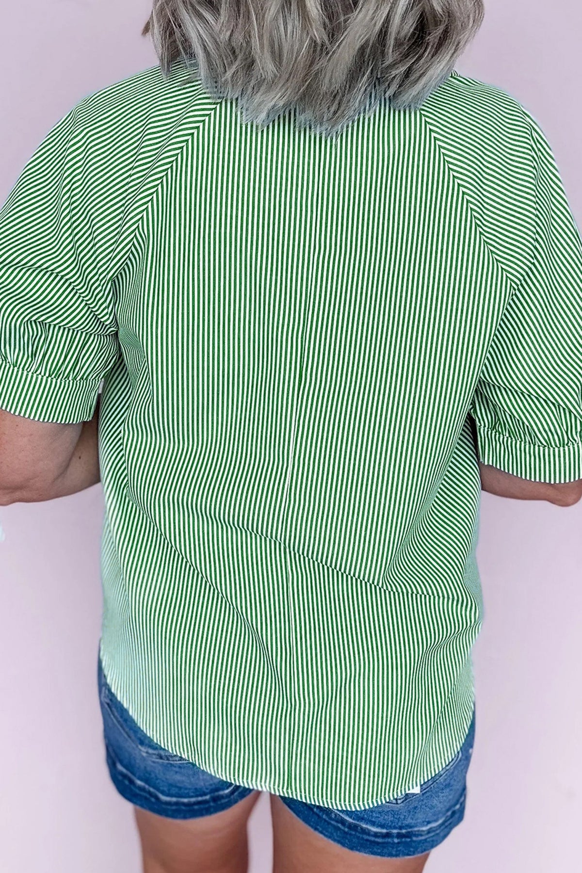 KaleaBoutique Stylish Striped Print Collared Split Neck Half Sleeve Blouse - KaleaBoutique.com
