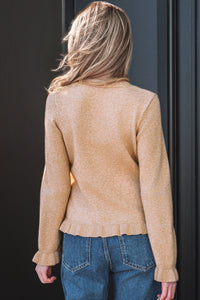 KaleaBoutique Comfortable Ruffle Trim Gold Button Sweater Cardigan - KaleaBoutique.com