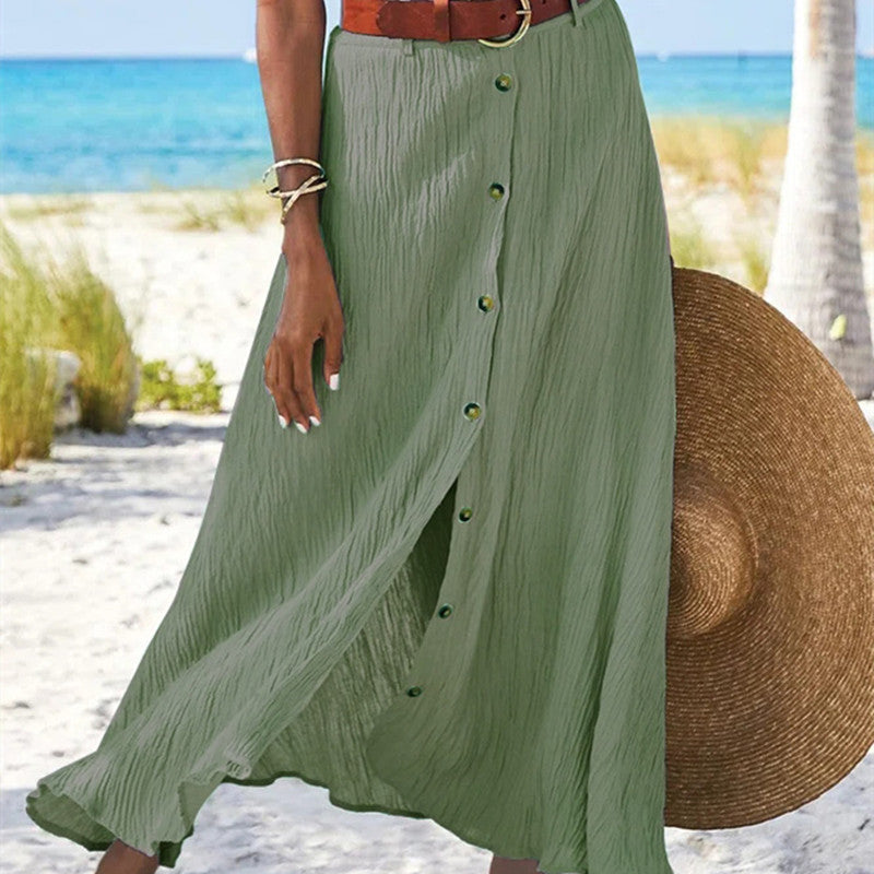 Women's Fashion Cotton Linen A-Line Hip Mid Waist Long Skirt - KaleaBoutique.com