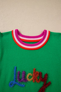 KaleaBoutique Stylish Shiny Lucky Striped Flutter Sleeve Round Neck Sweater - KaleaBoutique.com