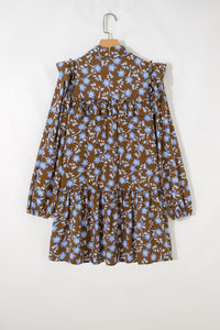 KaleaBoutique Comfortable Floral Print Ruffled Detail Shirt Collar Button Down Long Sleeve Dress - KaleaBoutique.com