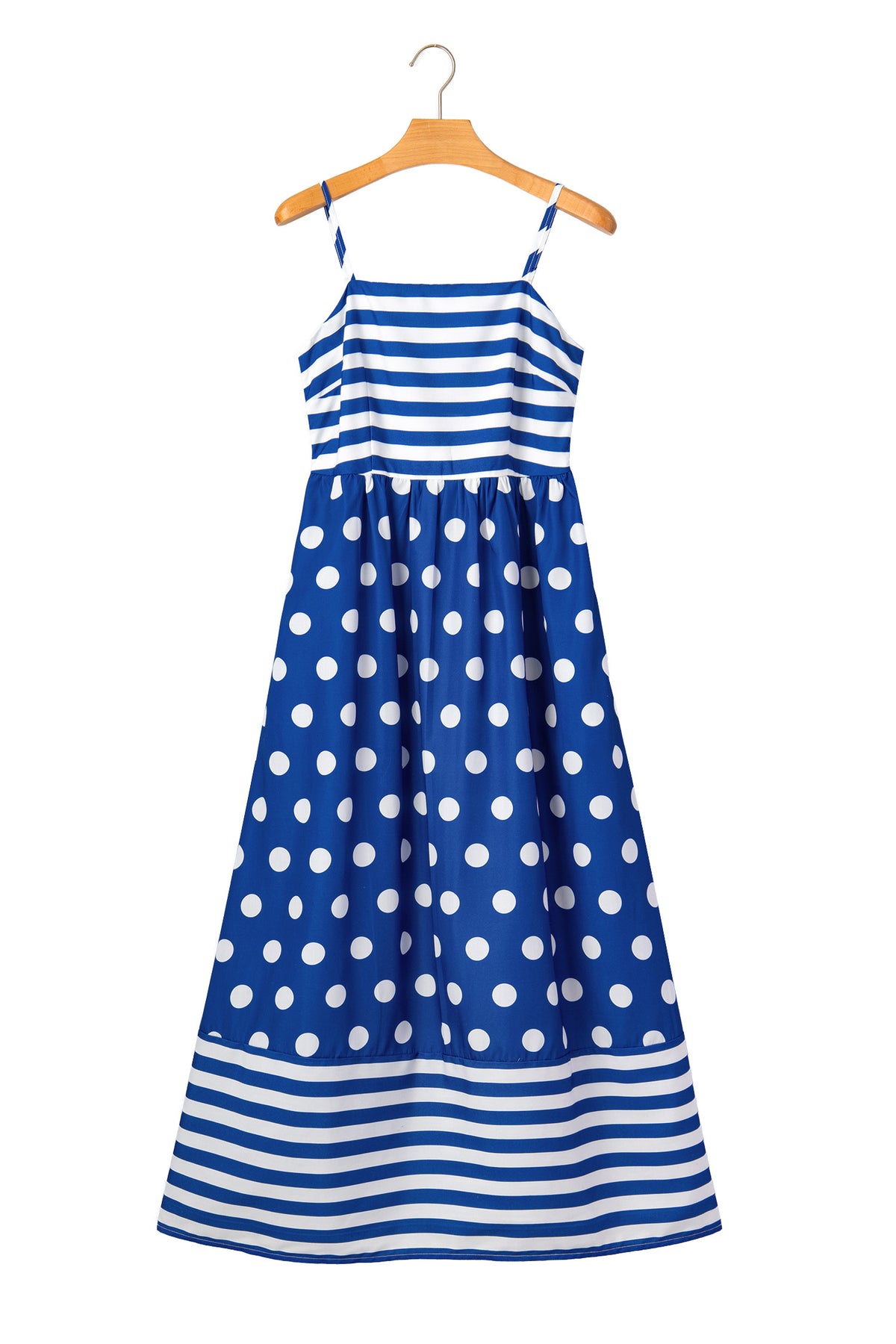 KaleaBoutique Stylish Striped Polka Dot Patchwork High Waist Spaghetti Straps Maxi Dress - KaleaBoutique.com