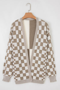 KaleaBoutique Stylish Checkered Open Front Drop Shoulder Cardigan - KaleaBoutique.com