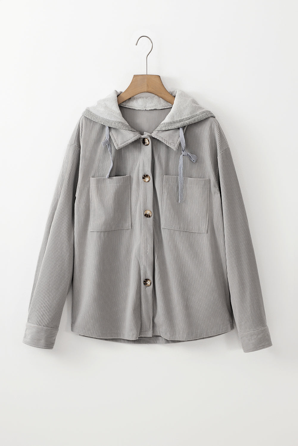 KaleaBoutique Hooded Drawstring Pockets Corduroy Shacket - KaleaBoutique.com