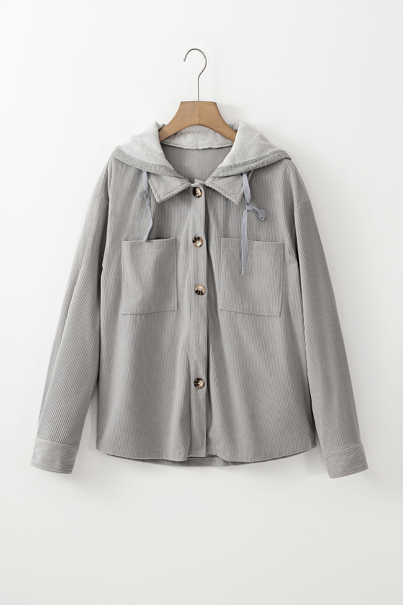 KaleaBoutique Hooded Drawstring Pockets Corduroy Shacket - KaleaBoutique.com