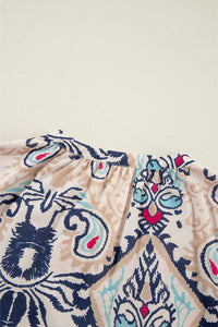 KaleaBoutique Abstract Printed Notched V Neck Split Half Sleeve Blouse - KaleaBoutique.com