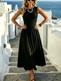 Women's Sleeveless Round-Neck Crossover-Waist Maxi Dress - KaleaBoutique.com