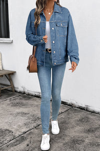 Double Flap Pocket Denim Textured Button Down Jacket - KaleaBoutique.com