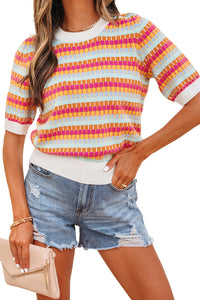 KaleaBoutique Stylish Abstract Striped Knit Short Sleeve Sweater - KaleaBoutique.com