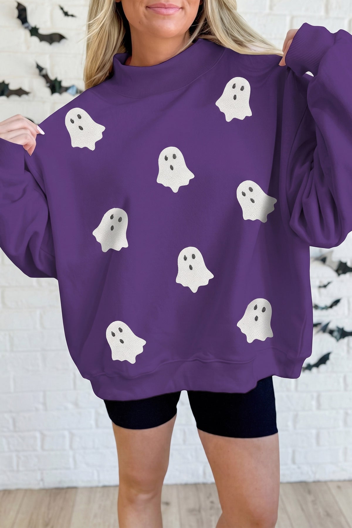 KB Tillandsia Purple Sequin Ghost Halloween Sweatshirt - KaleaBoutique.com