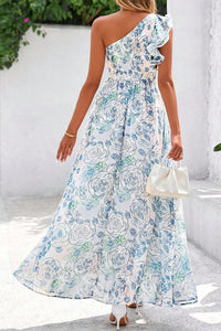 KaleaBoutique Stylish Floral Print Ruffled One Shoulder Vacation Maxi Dress - KaleaBoutique.com