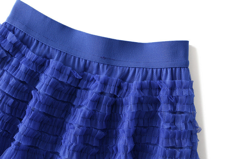 Women's Tiered Mesh Ruffle A-Line Maxi Skirt