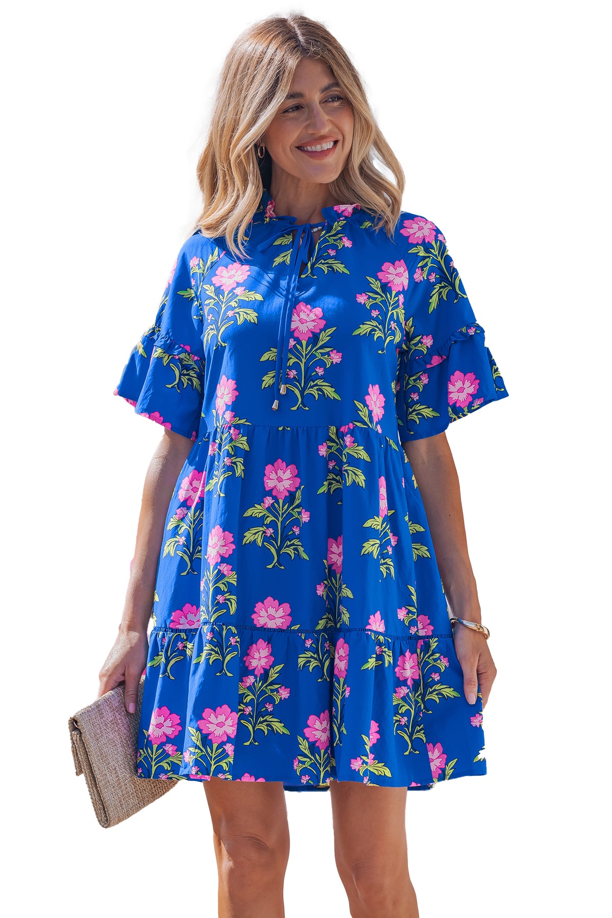 KaleaBoutique Comfortable V Neck Short Sleeve Loose Flower Dress - KaleaBoutique.com