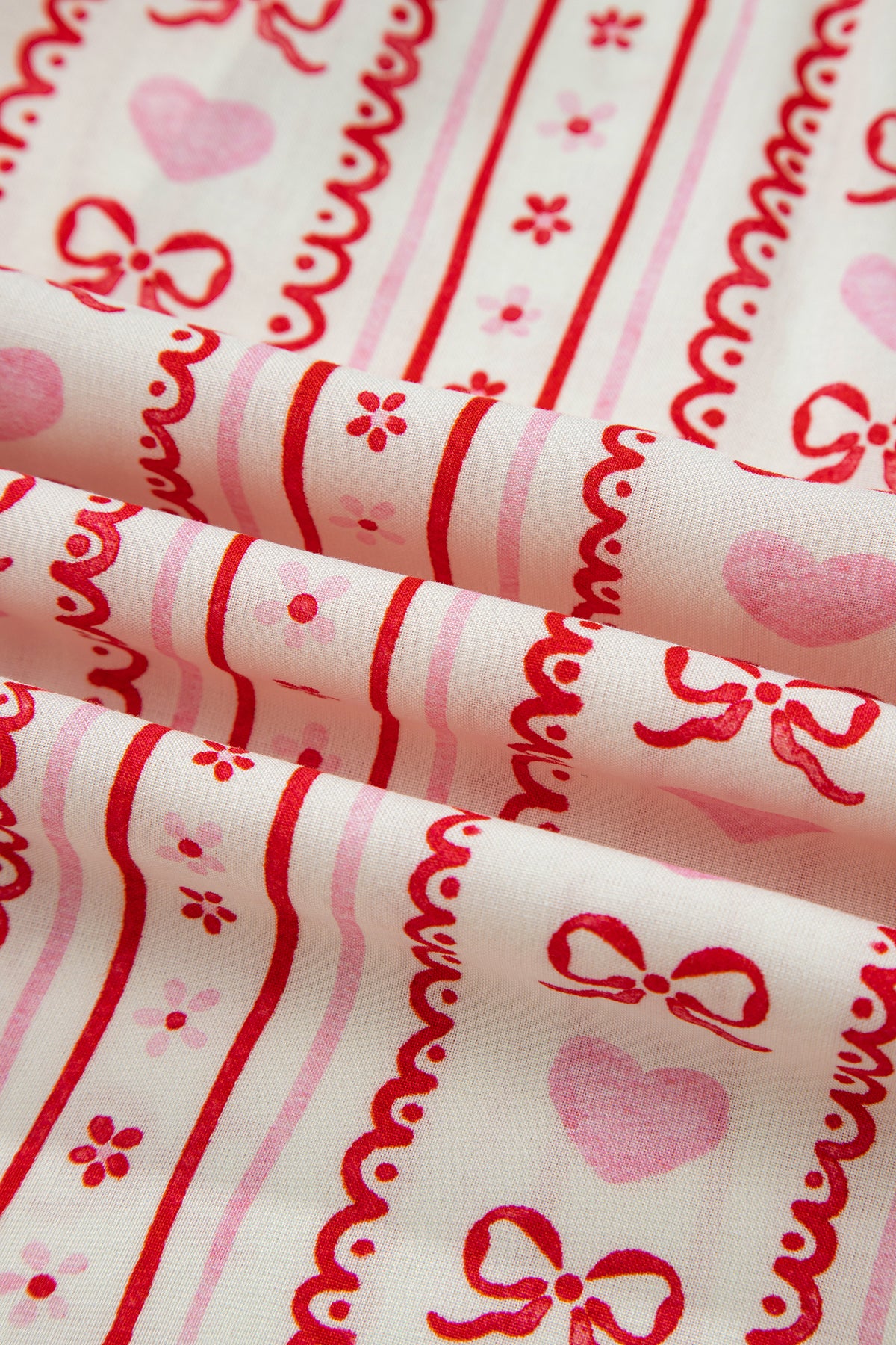 KaleaBoutique Stylish Sweet Floral Heart Bow Print Contrast Trim Long Sleeve Shirt Pajama Short Set - KaleaBoutique.com