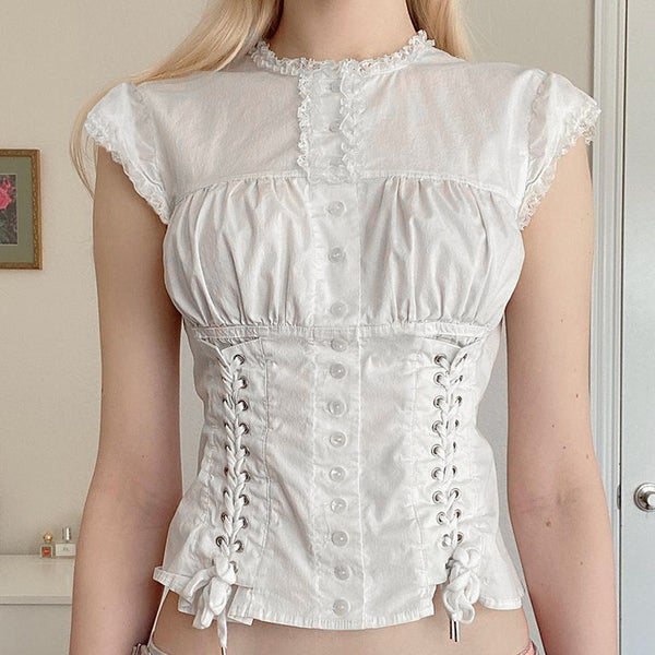 Lace Patchwork Round Neck Shirt For Women - KaleaBoutique.com